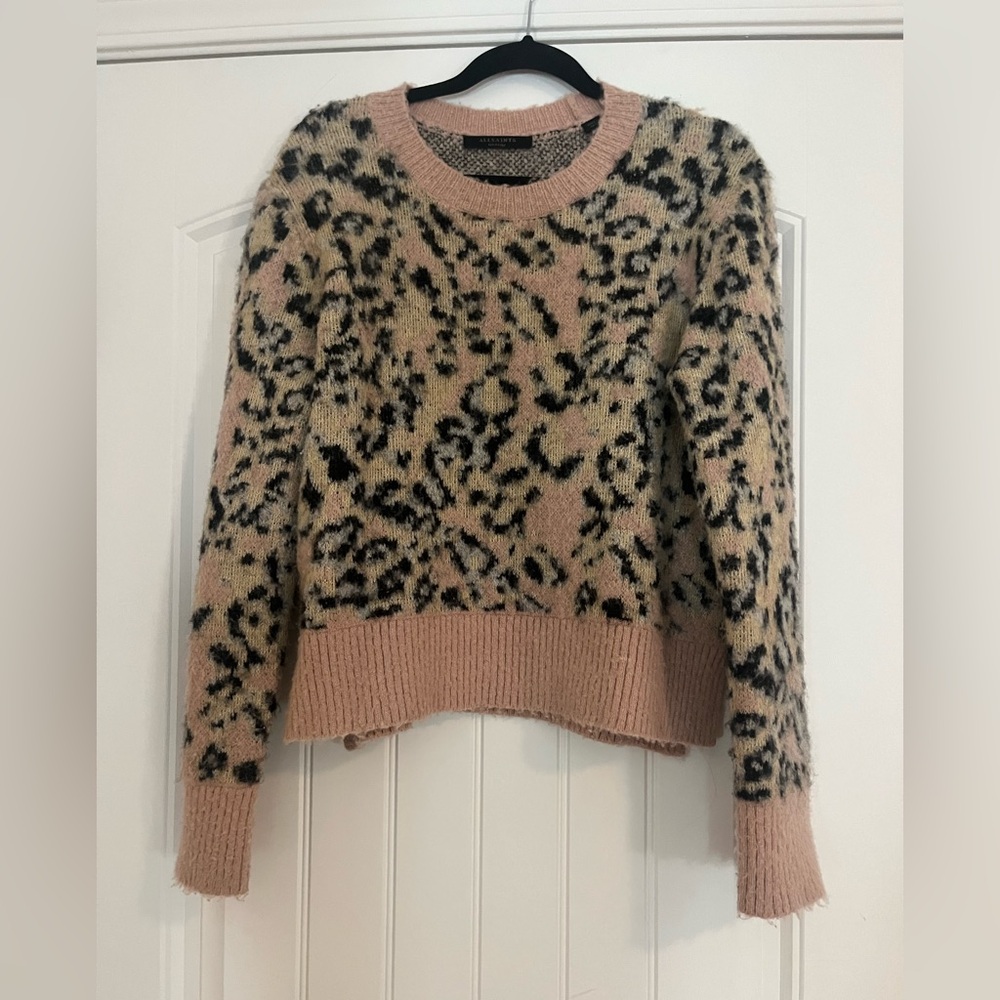 All Saints Pink and Black Leopard Sweater